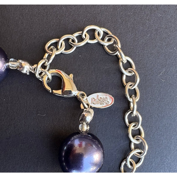 Vintage Joan Rivers Metallic Purple Blue Faux Pearl Necklace Silver Tone 21" - Picture 8 of 9
